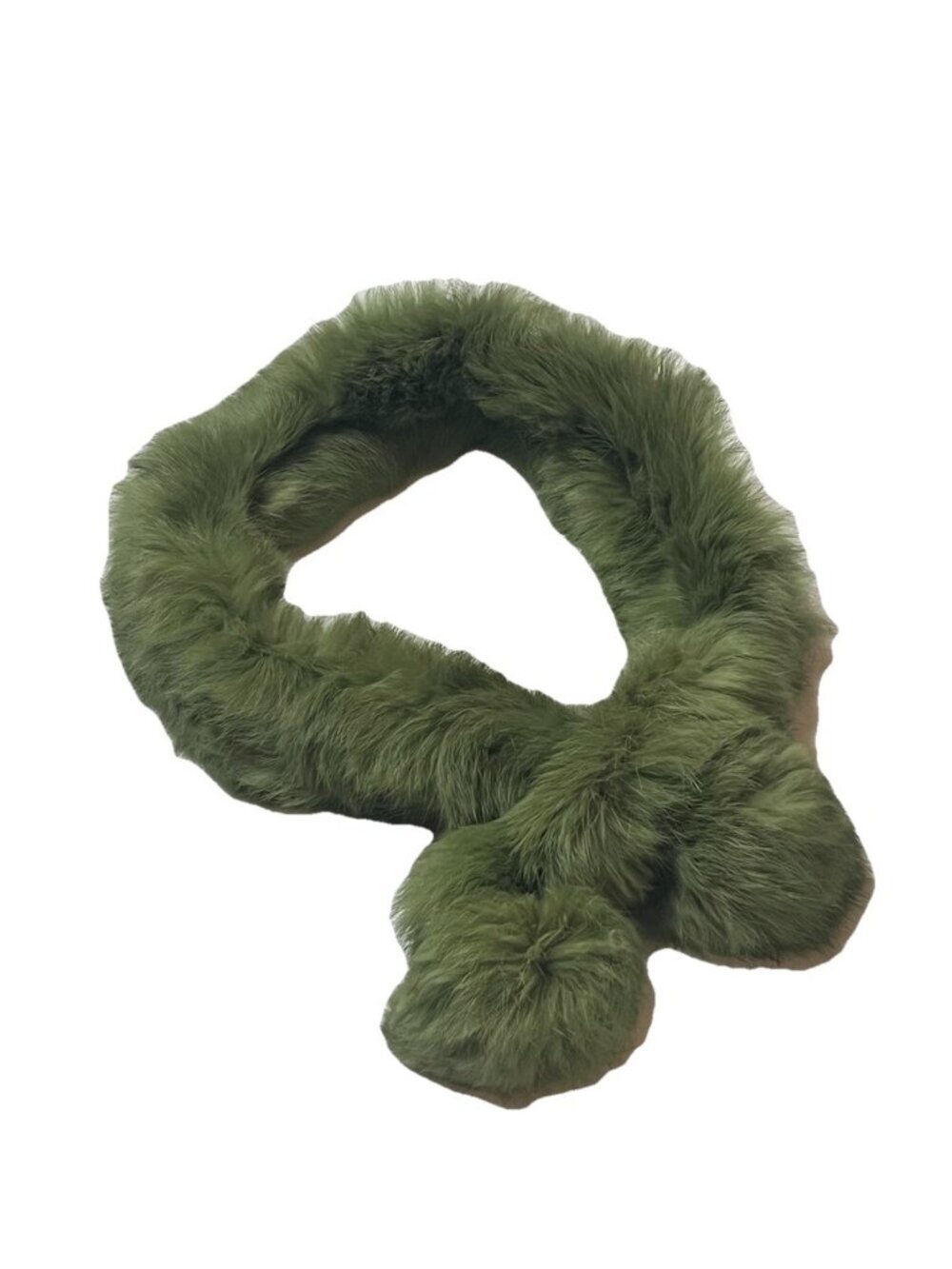 Vtg Olive Green Rabbit Fur Pull Though Scarf 29" Soft Neck Warmer Winter Wrap